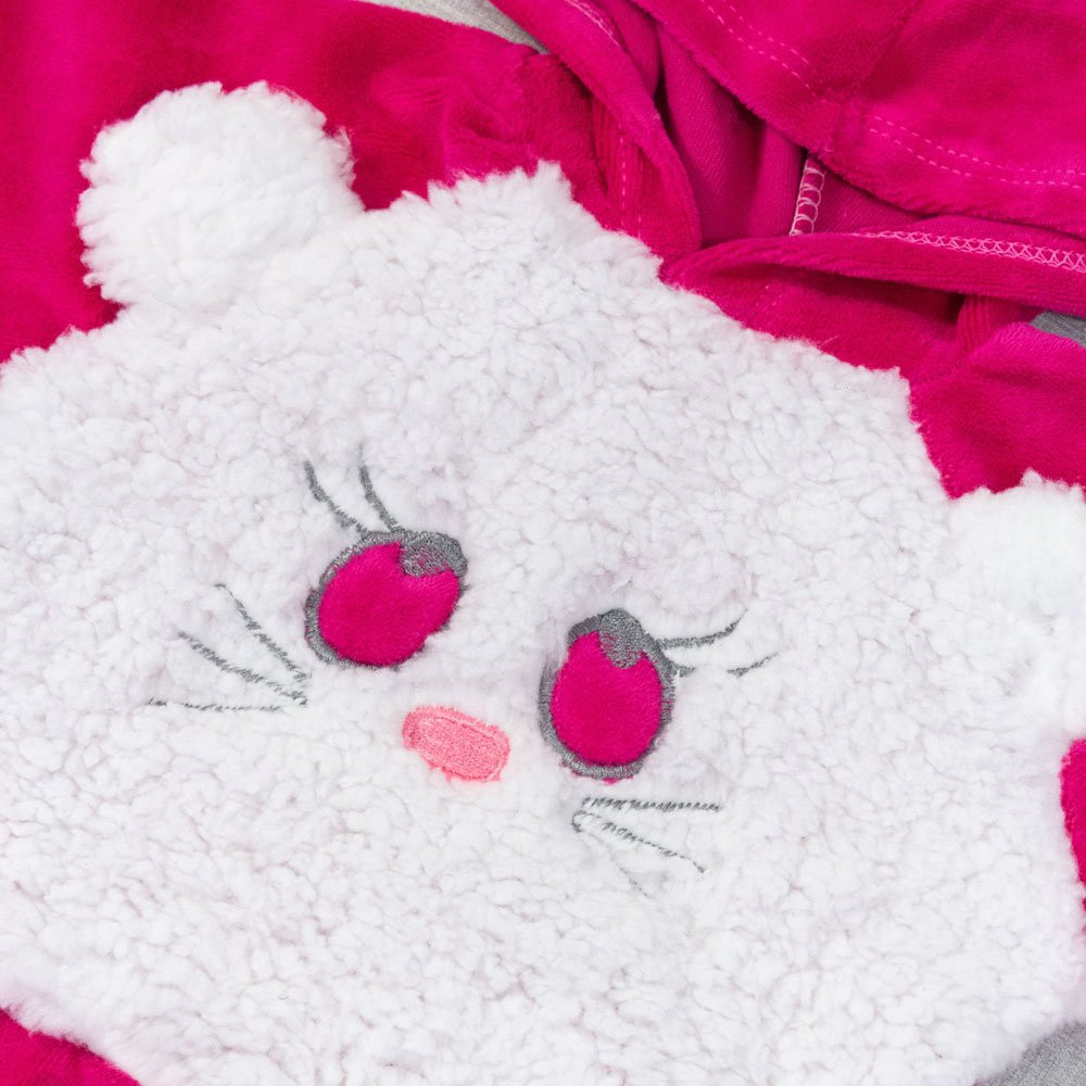 CONJUNTO PARA BEBÊ LONGO PLUSH COM CAPUZ E PELUCIA BORDADO PINK