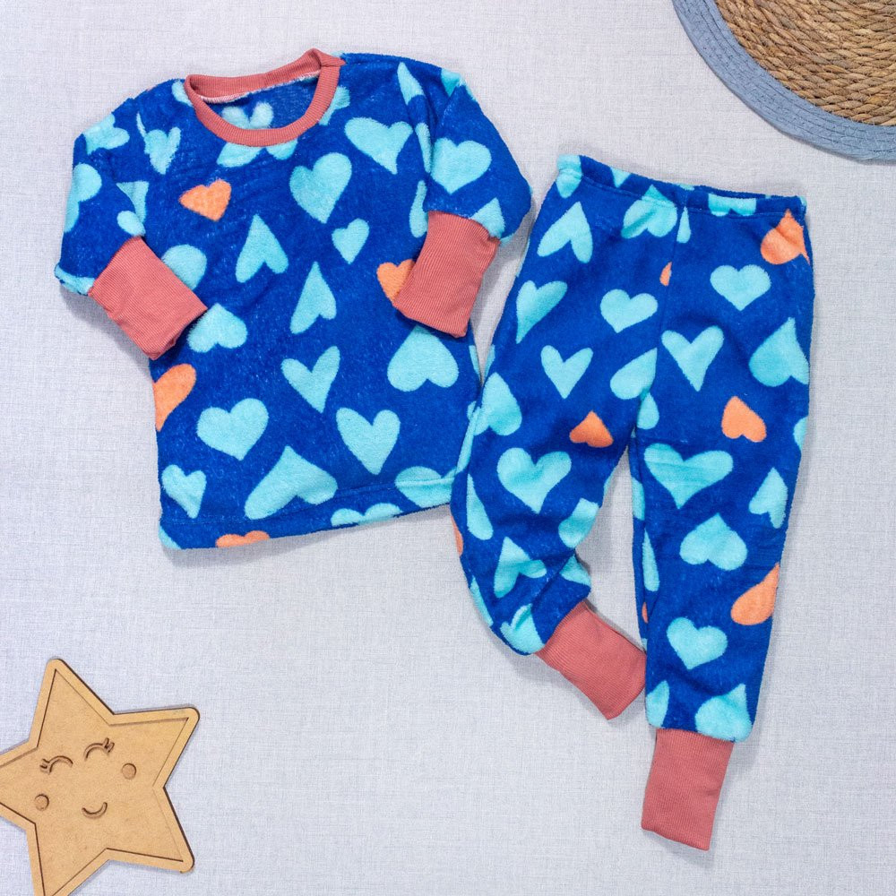 CONJUNTO LONGO INFANTIL 1 AO 3 FLEECE ESTAMPADINHO CORAÇÃO ROYAL