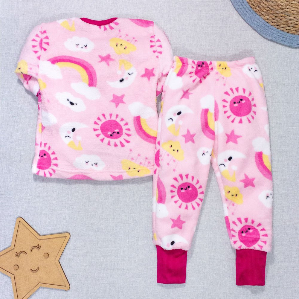 CONJUNTO LONGO INFANTIL 1 AO 3 FLEECE ESTAMPADINHO NUVEM ROSA