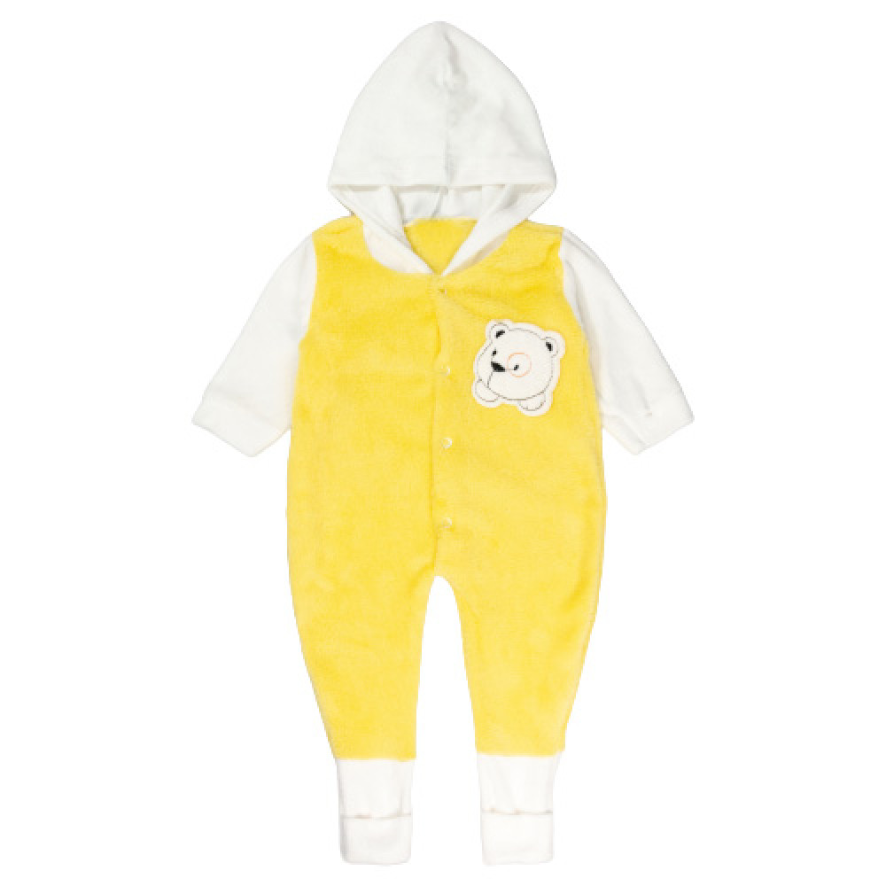 MACACÃO LONGO PELÚCIA 4 BOTÕES PARA BEBÊ PÉ REVERSÍVEL BORDADO AMARELO