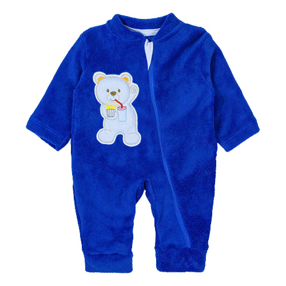 MACACÃO LONGO PELÚCIA ZÍPER PARA BEBÊ BORDADO URSO ROYAL