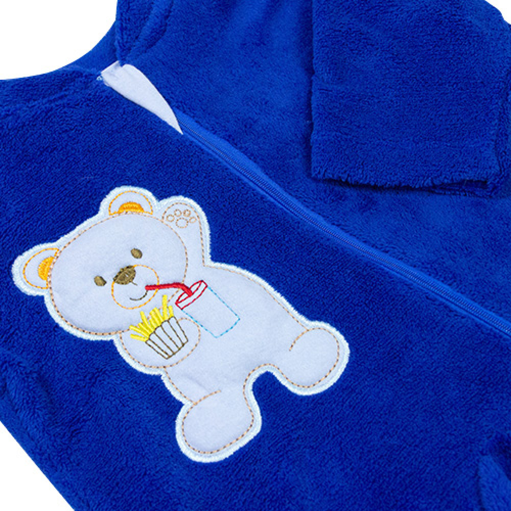 MACACÃO LONGO PELÚCIA ZÍPER PARA BEBÊ BORDADO URSO ROYAL