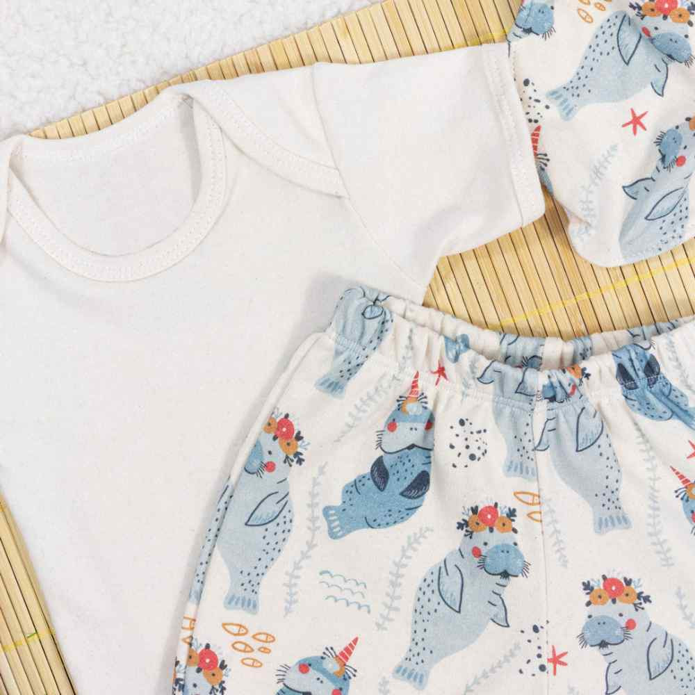 KIT 3 PEÇAS BODY SHORTS E BANDANA ECOLÓGICO BABY MARINHO