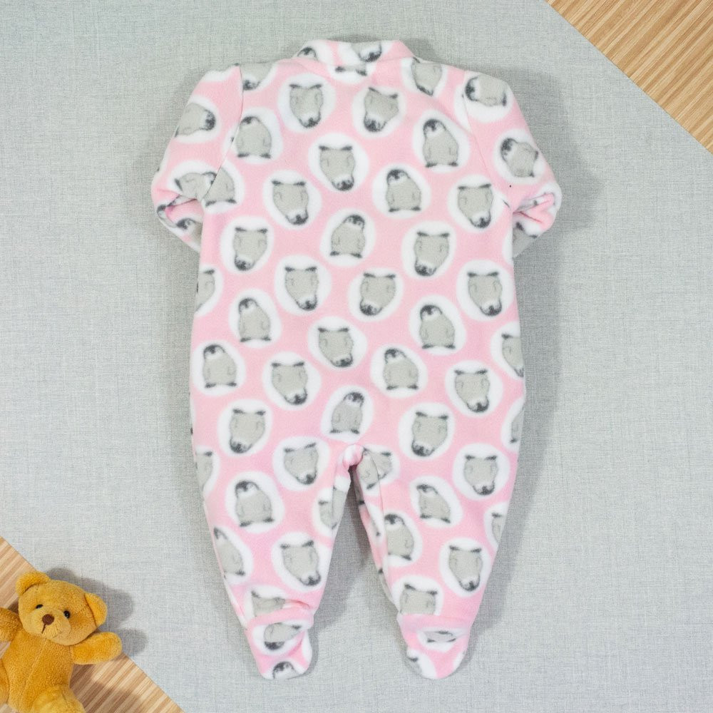 MACACÃO PARA BEBÊ EM SOFT LONGO ESTAMPADINHO ROSA CLARO