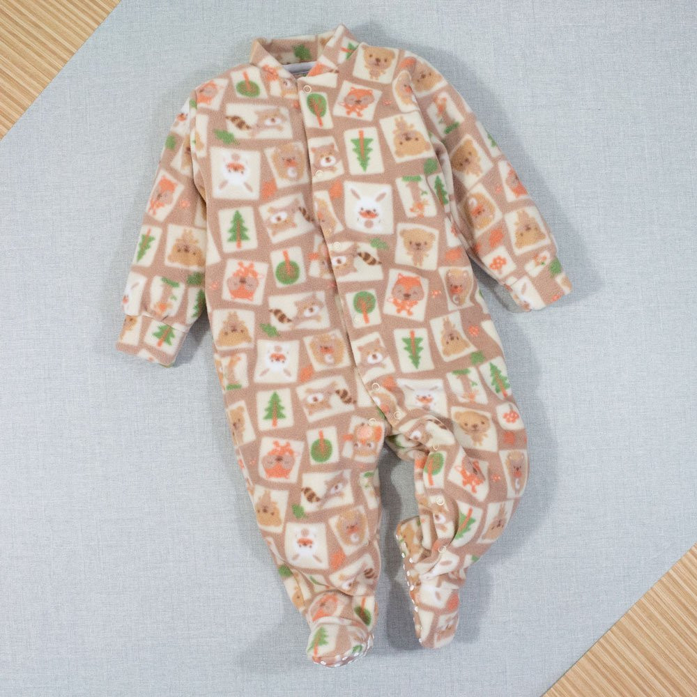 MACACÃO INFANTIL 1 AO 3 EM SOFT LONGO ESTAMPADINHO FLORESTA BEGE