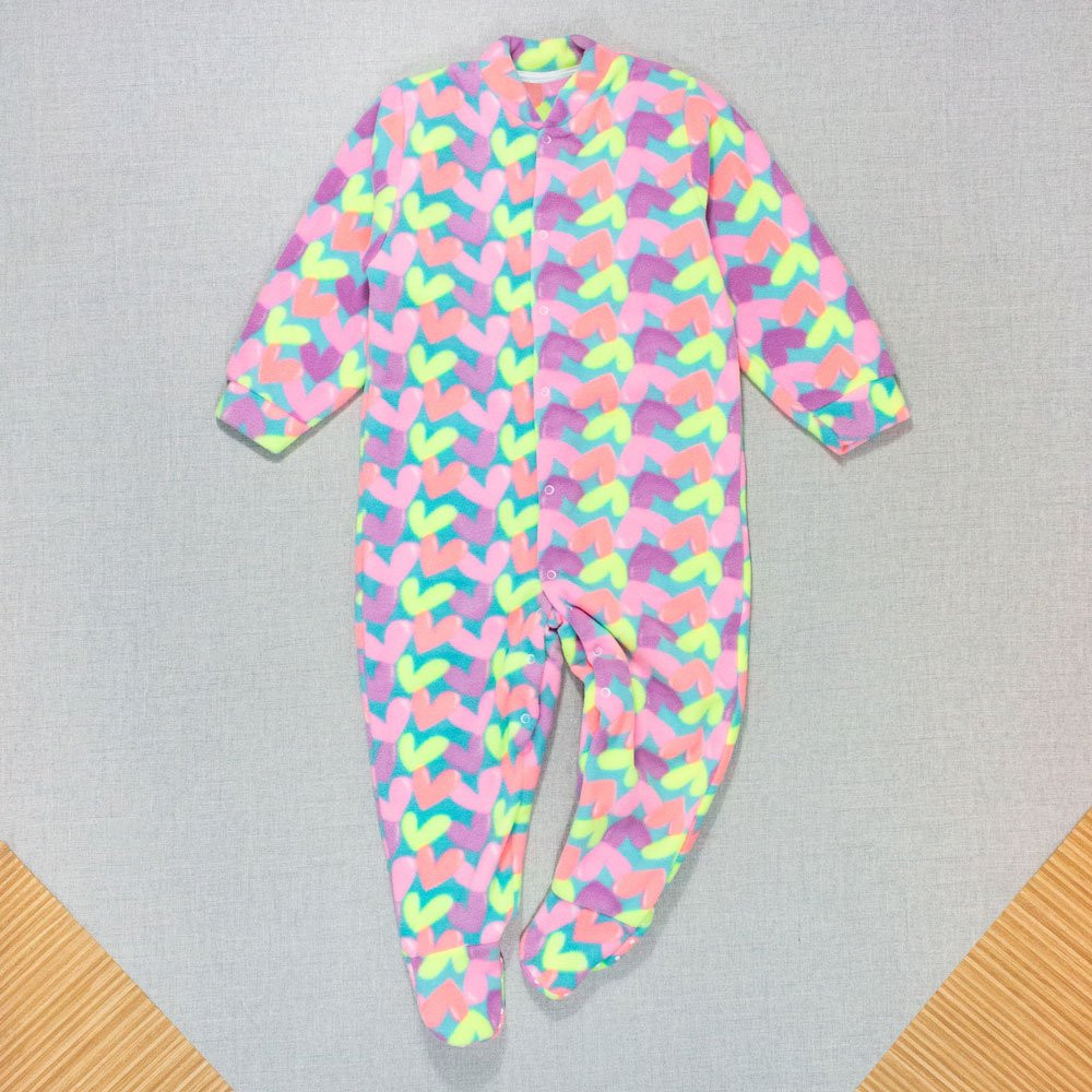 MACACÃO INFANTIL 4 AO 8 EM SOFT LONGO ESTAMPADINHO CORAÇÕES ROSA