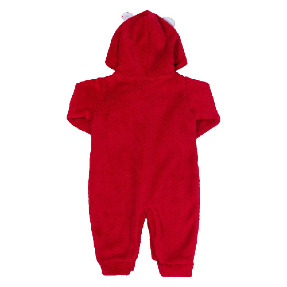 MACACÃO LONGO PELÚCIA PARA BEBÊ BORDADO COM CAPUZ URSA VERMELHO