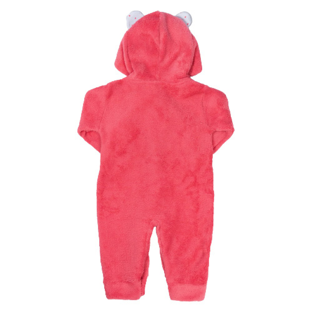 MACACÃO LONGO PELÚCIA PARA BEBÊ BORDADO COM CAPUZ URSA CEREJA