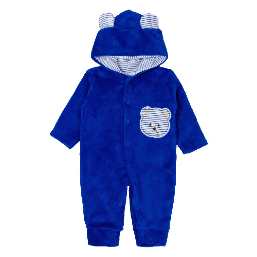 MACACÃO LONGO PELÚCIA PARA BEBÊ BORDADO COM CAPUZ URSO ROYAL