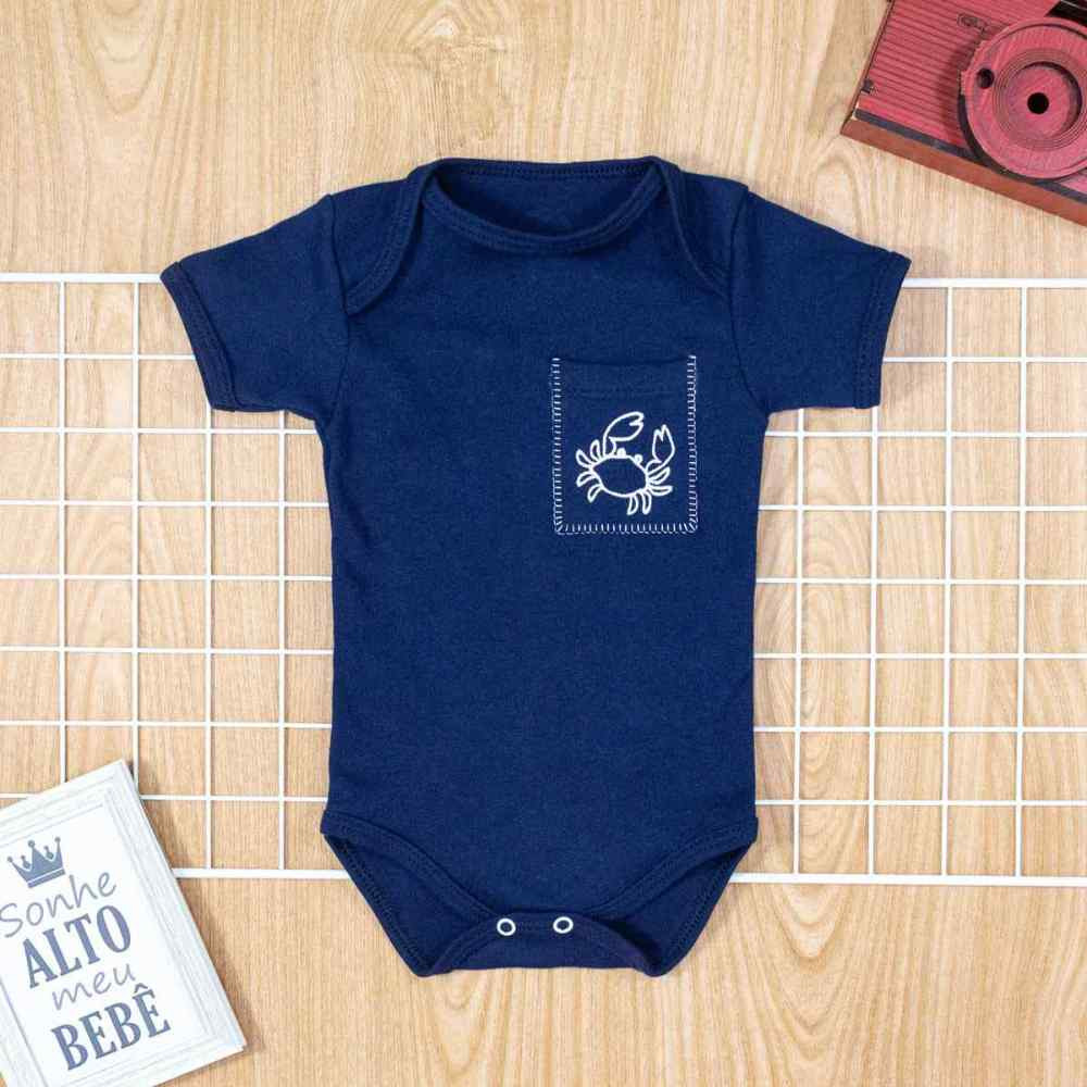 CONJUNTO PARA BEBÊ CURTO BORDADO CARANGUEJO MARINHO