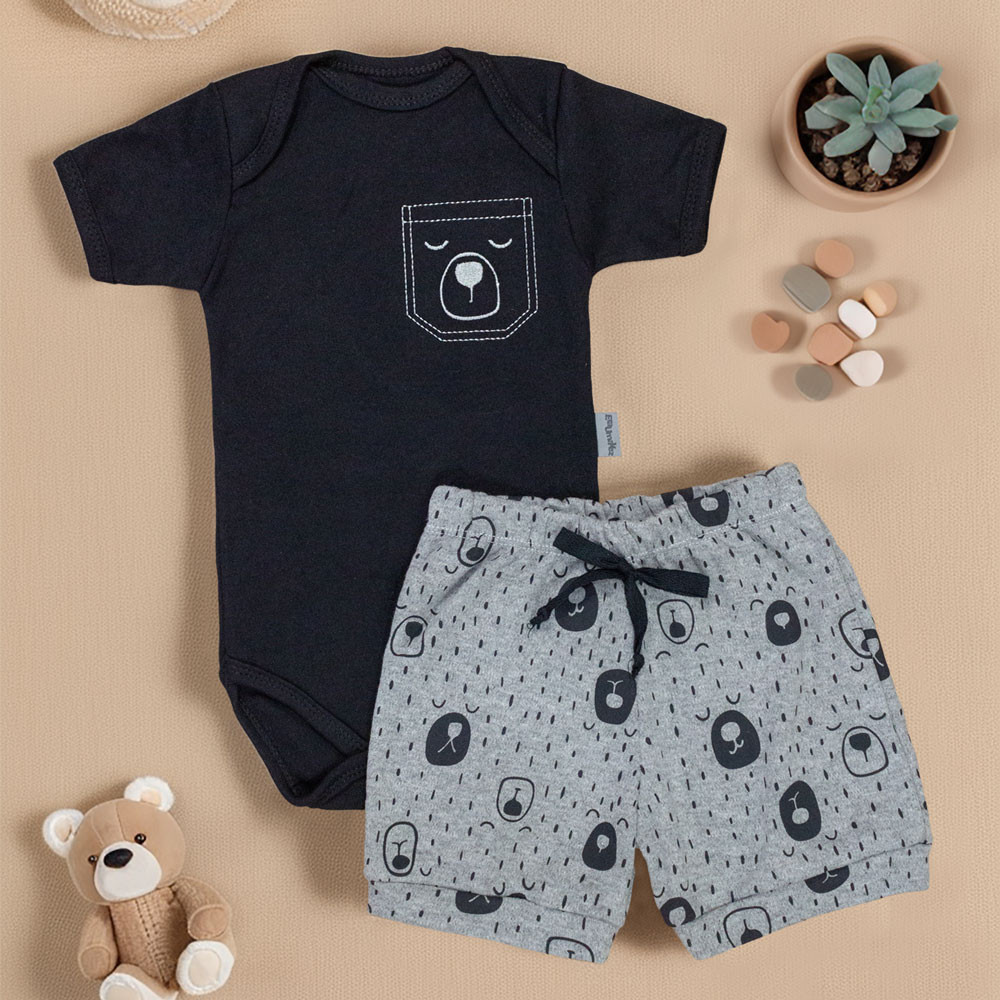 Conjunto Curto Conforto para Bebê Menino Urso Minimalista