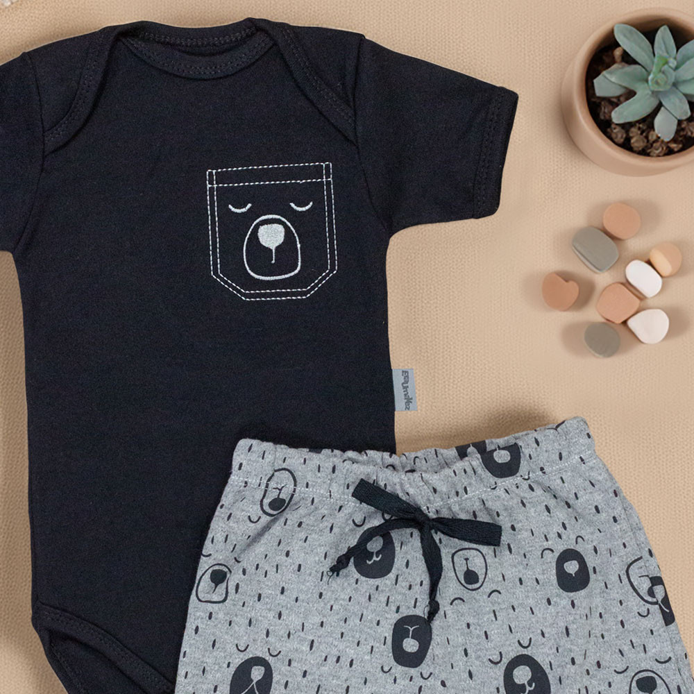 Conjunto Curto Conforto para Bebê Menino Urso Minimalista