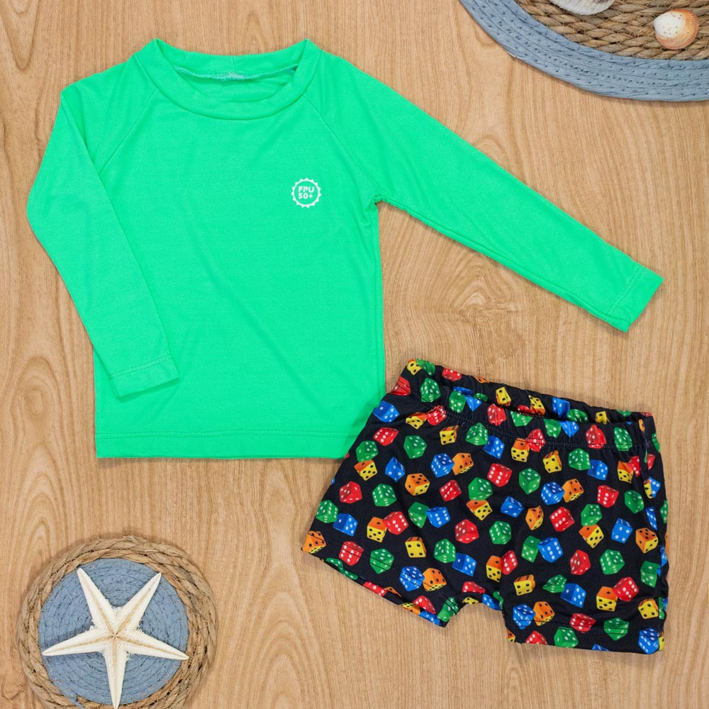 Conjunto Infantil com Proteção UV50+ Verde Dados 1 ao 3 anos