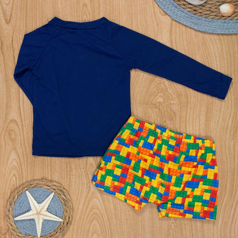 Conjunto para Praia com Camiseta e Sunga Azul Marinho Lego