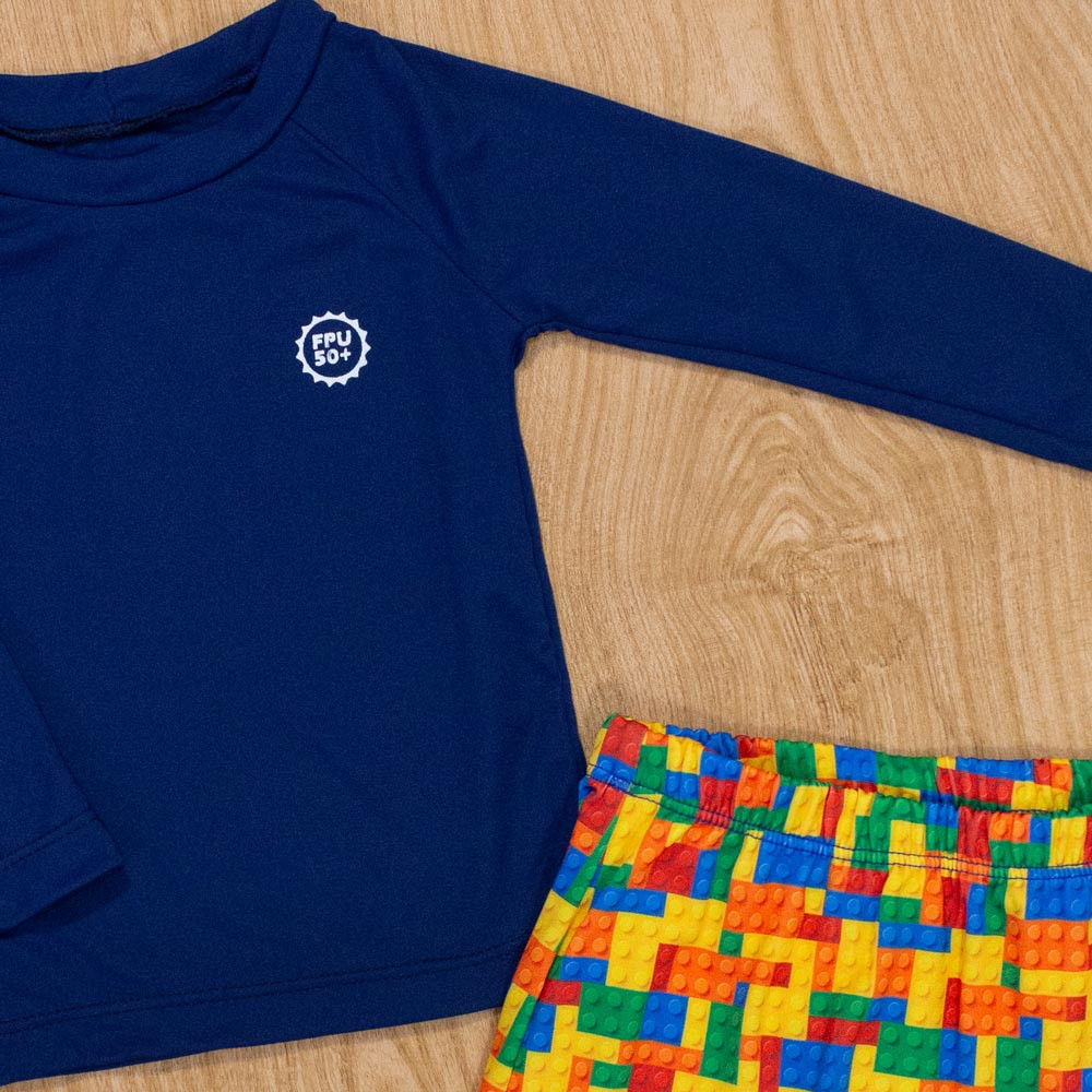 Conjunto para Praia com Camiseta e Sunga Azul Marinho Lego