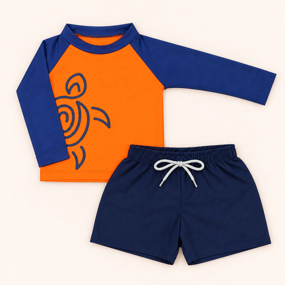 Conjunto de Praia Infantil Até 3 anos Camiseta UV 50+ e Shorts Mágico Laranja