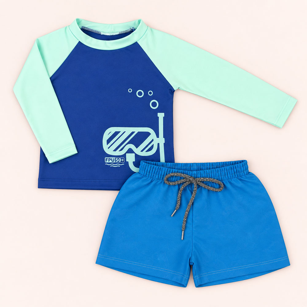 Conjunto de Praia Infantil Até 3 anos Camiseta UV 50+ e Shorts Mágico Royal
