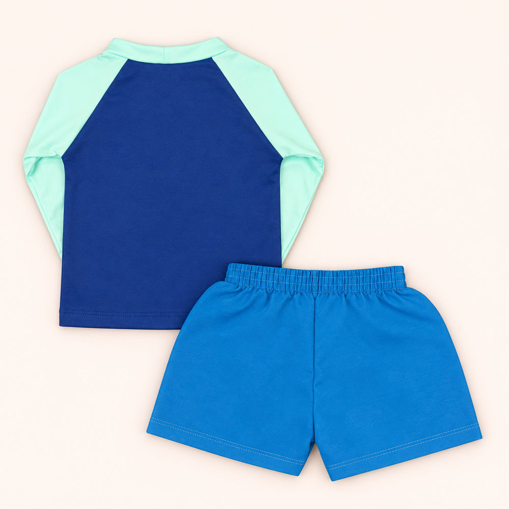 Conjunto de Praia Infantil Até 3 anos Camiseta UV 50+ e Shorts Mágico Royal