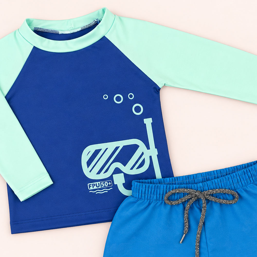 Conjunto de Praia Infantil Até 3 anos Camiseta UV 50+ e Shorts Mágico Royal