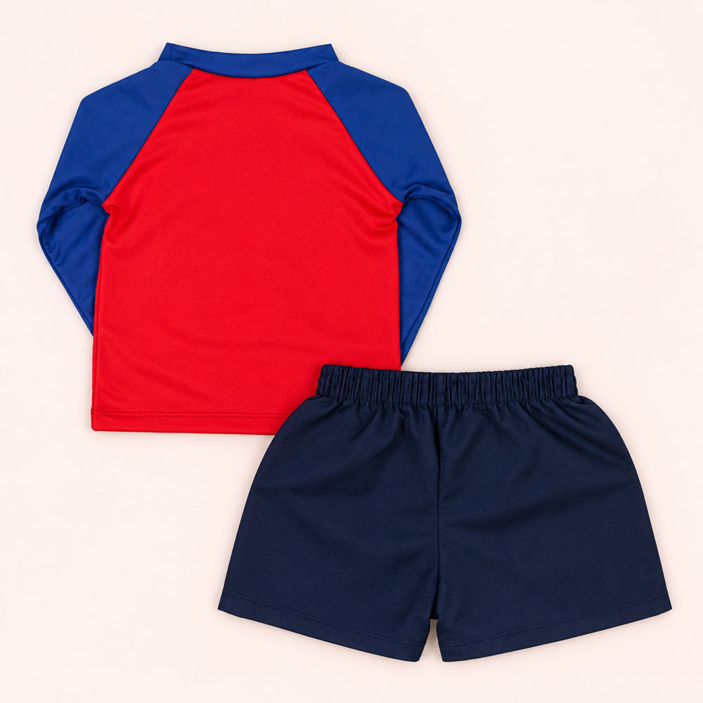Conjunto de Praia Infantil Até 3 anos Camiseta UV 50+ e Shorts Mágico Vermelho