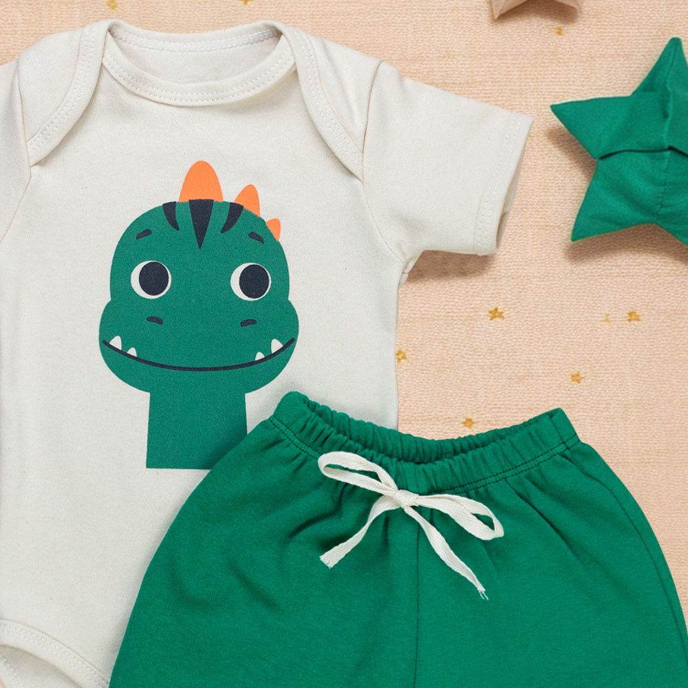 Conjunto Verão Dino Verde para Bebê Menino - Era Uma Vez