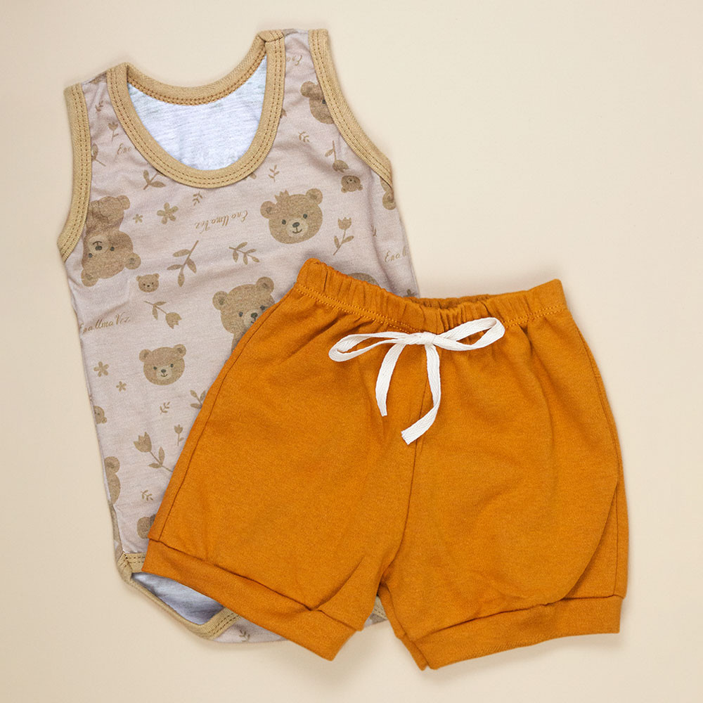 Conjunto Regata e Shorts Bebê Diversão de Verão Caqui