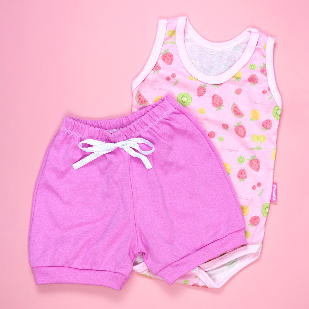 Conjunto Regata e Shorts Bebê Diversão de Verão Rosa