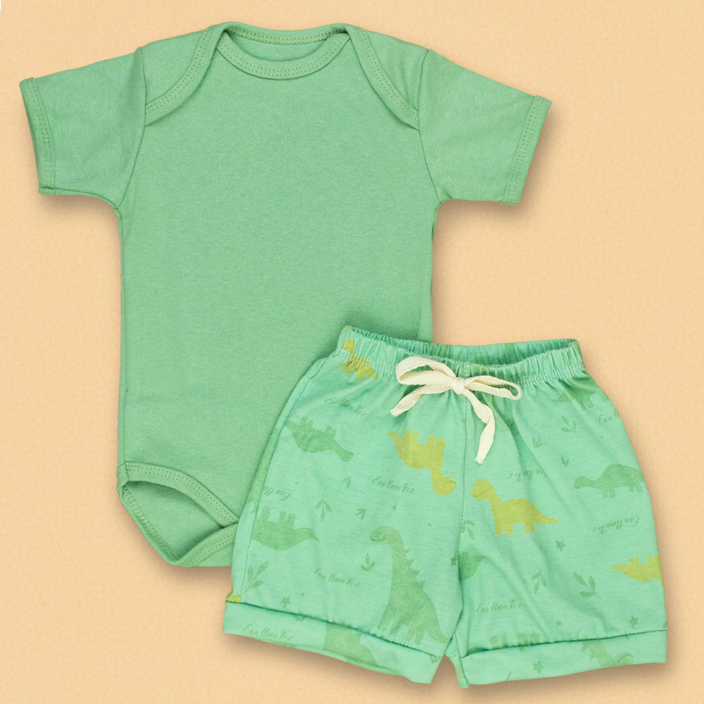Conjunto de Calor Body e Shorts Estampado Dino Para Bebê Até 12 Meses