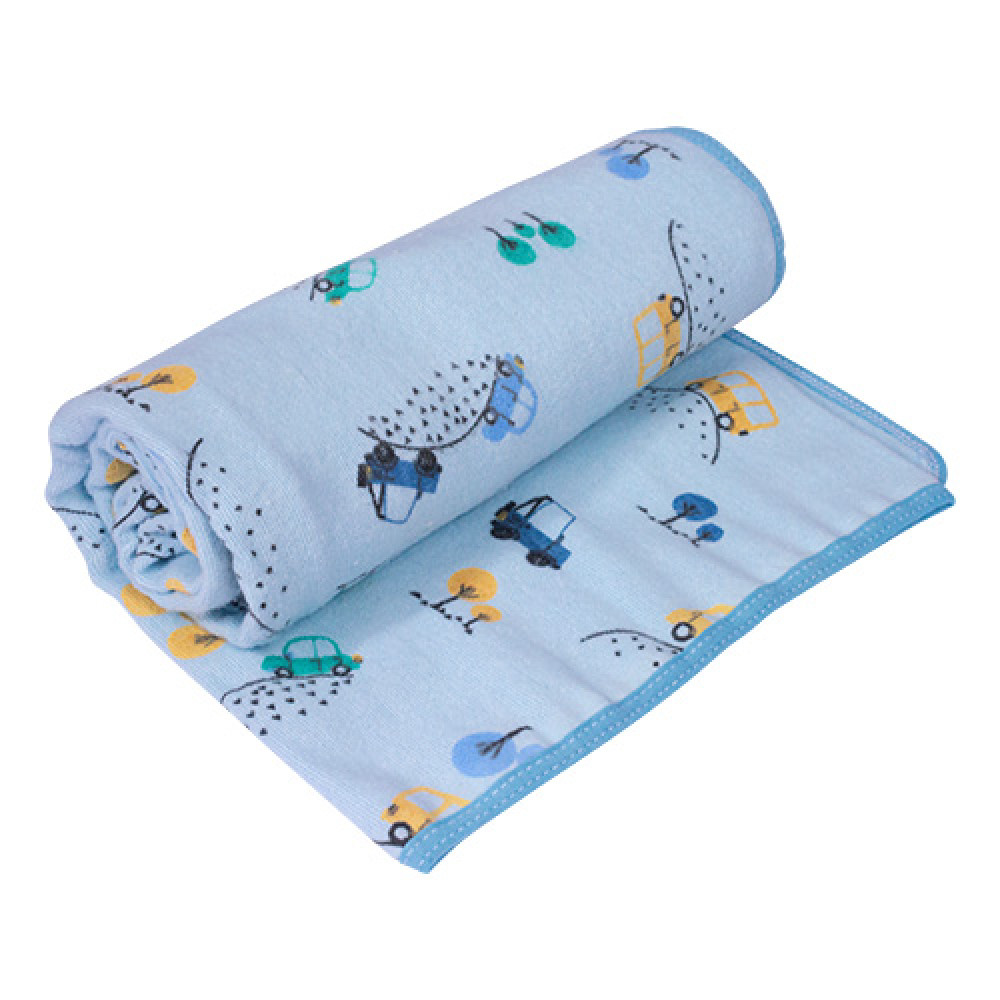 COBERTOR DE ALGODÃO PARA BEBÊ 70 X 90CM ESTAMPADINHO CARROS AZUL CLARO