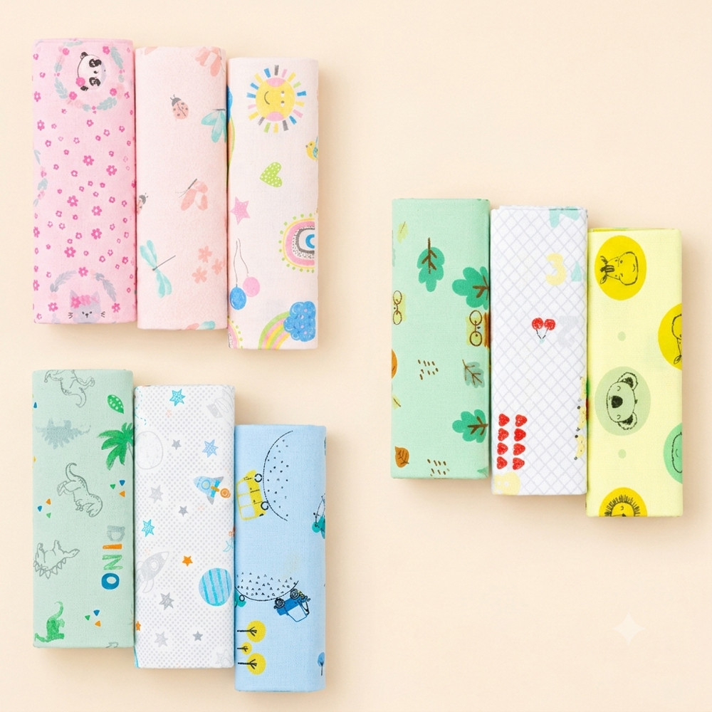 Kit 3 Cueiros Luxo Flanelados Bebê 100% Algodão Hipoalergênico 100x80cm Estampadinho Neutro
