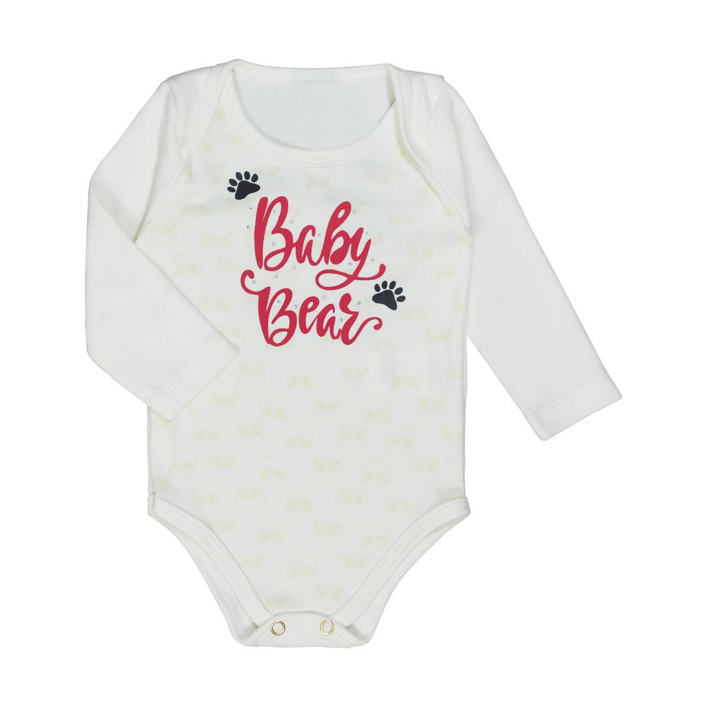 CONJUNTO BODY LONGO E CALÇA PARA BEBÊ ESTAMPADO BABY BEAR CREME