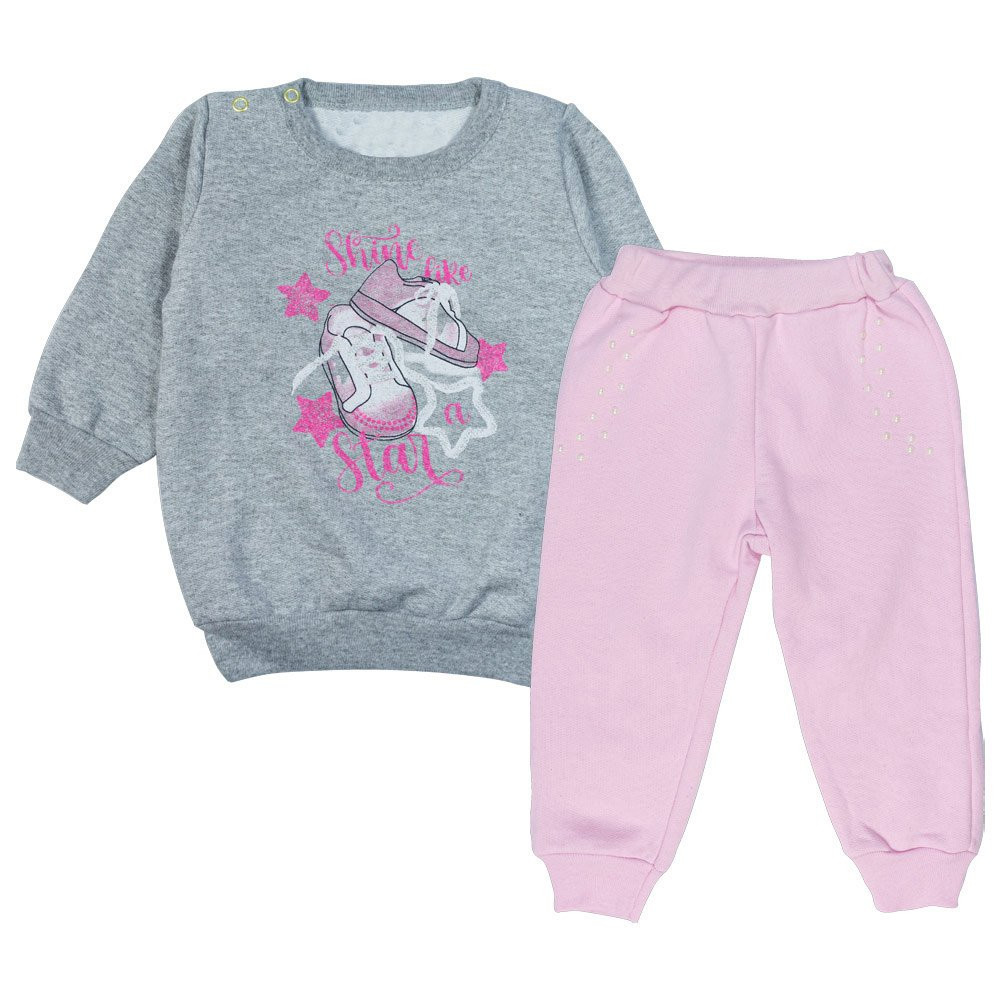 CONJUNTO MOLETOM BLUSA E CALÇA PARA BEBÊ ESTAMPADINHO STAR SHINE MESCLA
