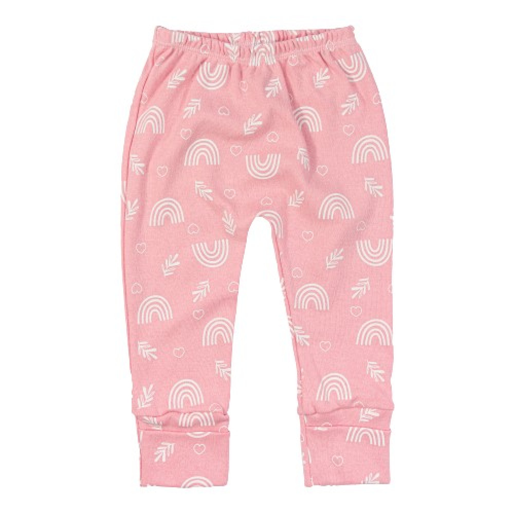 CONJUNTO LONGO COM TOUCA PARA BEBÊ ESTAMPADINHO CREME E ROSÊ