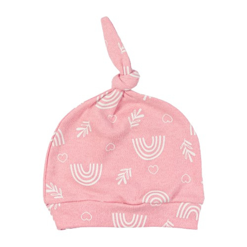 CONJUNTO LONGO COM TOUCA PARA BEBÊ ESTAMPADINHO CREME E ROSÊ