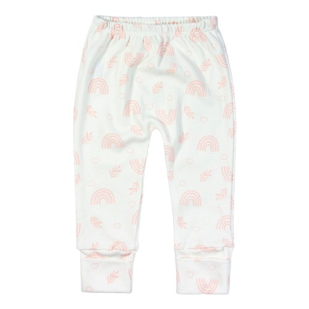 CONJUNTO LONGO COM TOUCA PARA BEBÊ ESTAMPADINHO ROSÊ E CREME