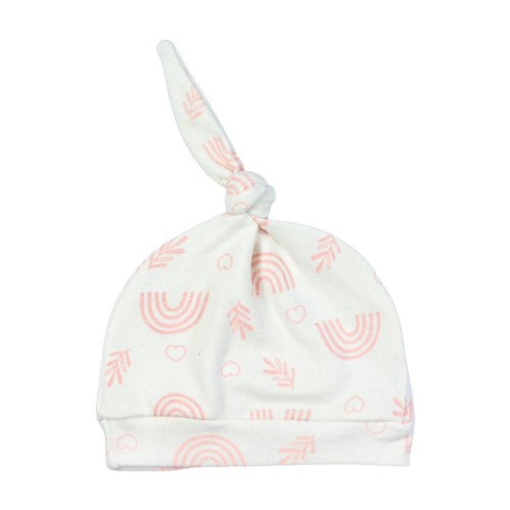 CONJUNTO LONGO COM TOUCA PARA BEBÊ ESTAMPADINHO ROSÊ E CREME