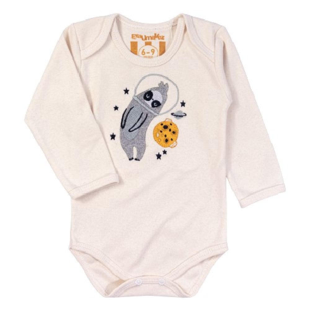 CONJUNTO LONGO COM TOUCA TECIDO ECOLÓGICO PARA BEBÊ BORDADO SPACE