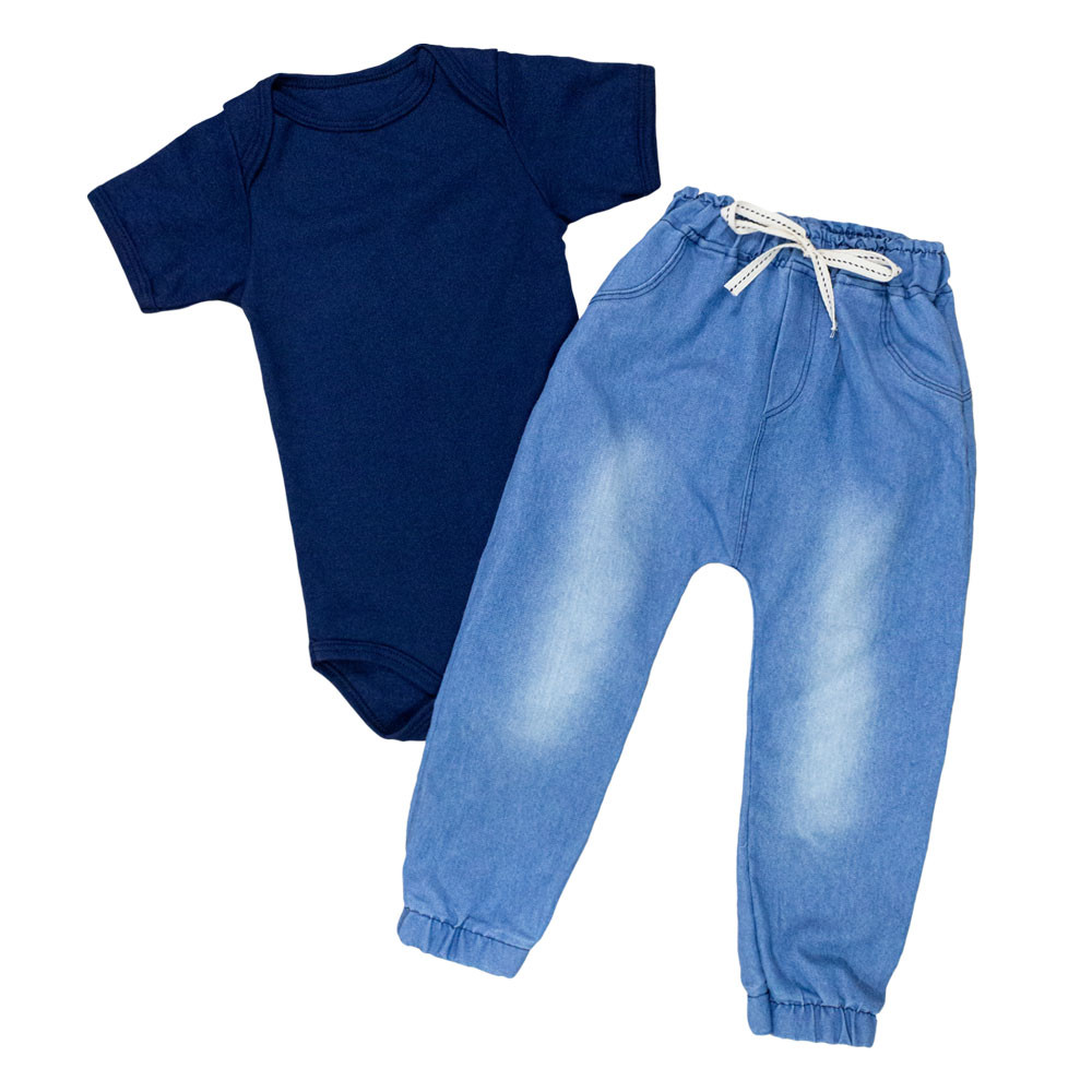 Conjunto Infantil Jogger e Body Marinho Elegante para Menino