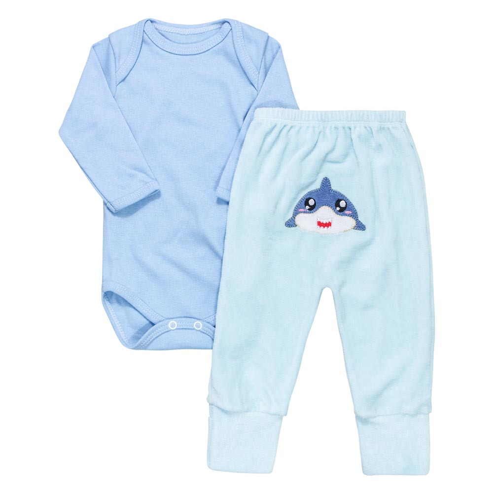 Conjunto para Bebê Azul Claro Fofo e Confortável até 12 Meses