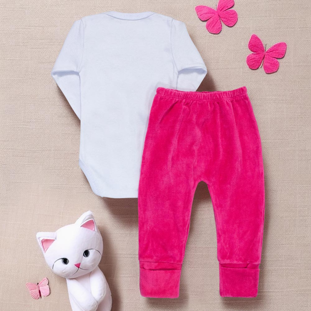 Conjunto para Bebê Body Manga Longa e Calça Gatinha Pink