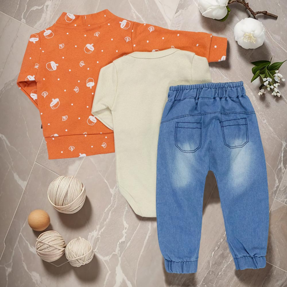 Conjunto para Bebês 3 pçs - Casaquinho Cardigan em Tom Cobre