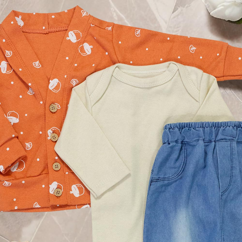 Conjunto para Bebês 3 pçs - Casaquinho Cardigan em Tom Cobre