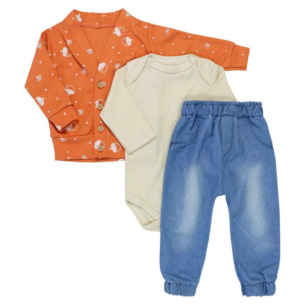 Conjunto para Bebês 3 pçs - Casaquinho Cardigan em Tom Cobre
