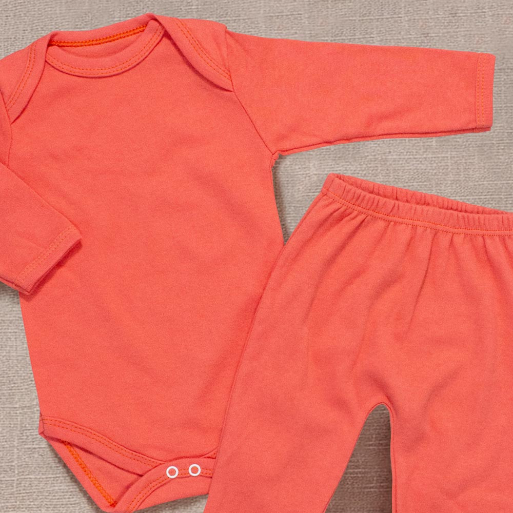 Conjunto para Bebê Cor Neutra Salmão em Suedine Básico 0-12M