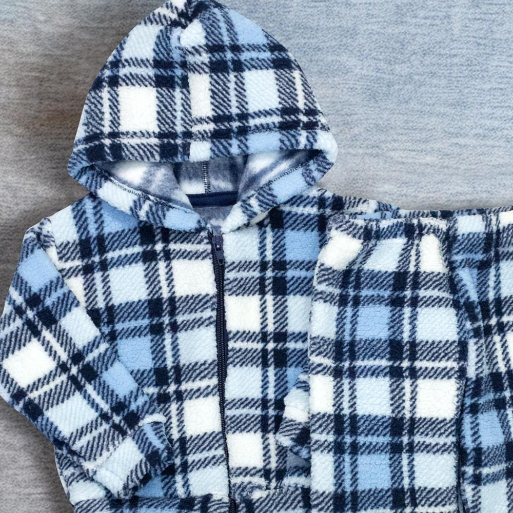 Conjunto Quentinho Sherpa Xadrez para Bebês Meninos Azul