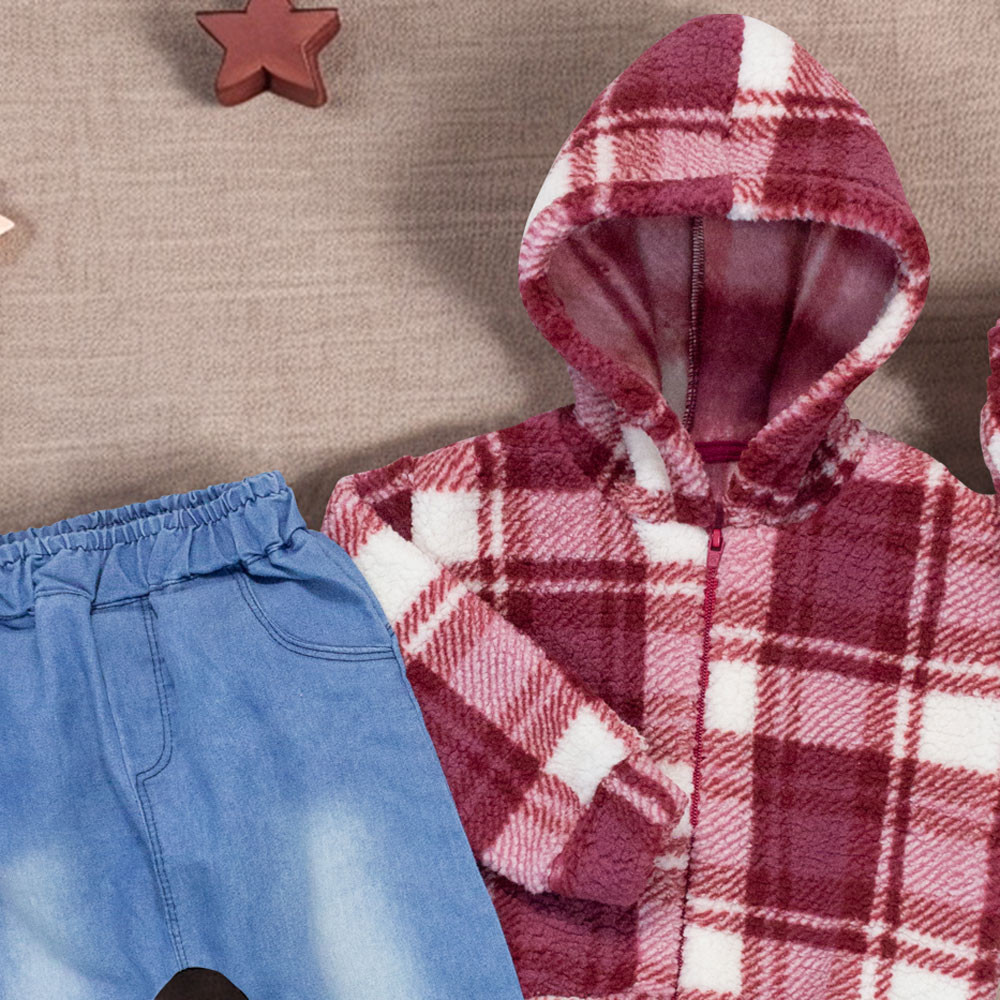 Conjunto de Bebê com Casaquinho Xadrez Marsala - Era Uma Vez