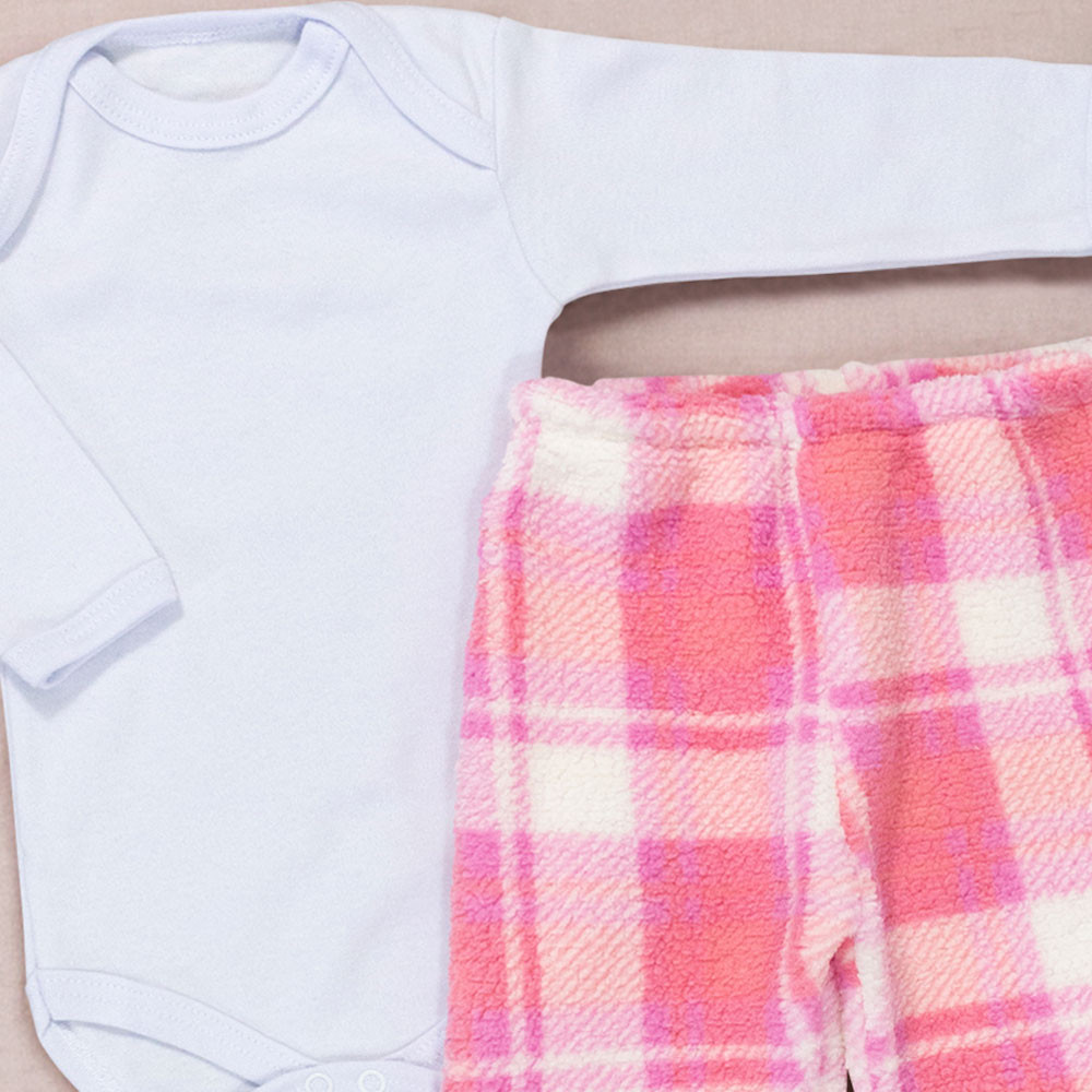 Conjunto Xadrez Rosa Claro para Bebês Meninas até 12 Meses