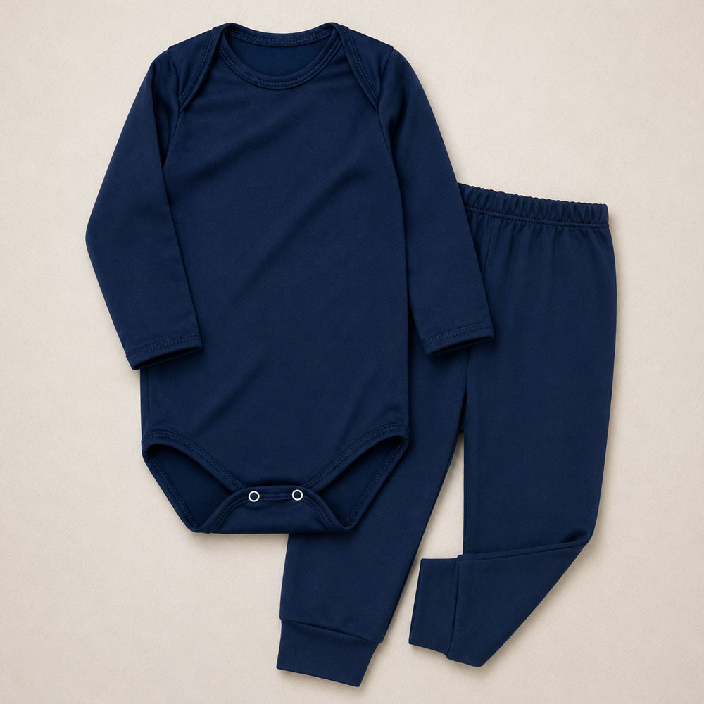 Conjunto Térmico Infantil Body Manga Longa e Calça Pé Aberto Quentinho Marinho 12 a 24 Meses