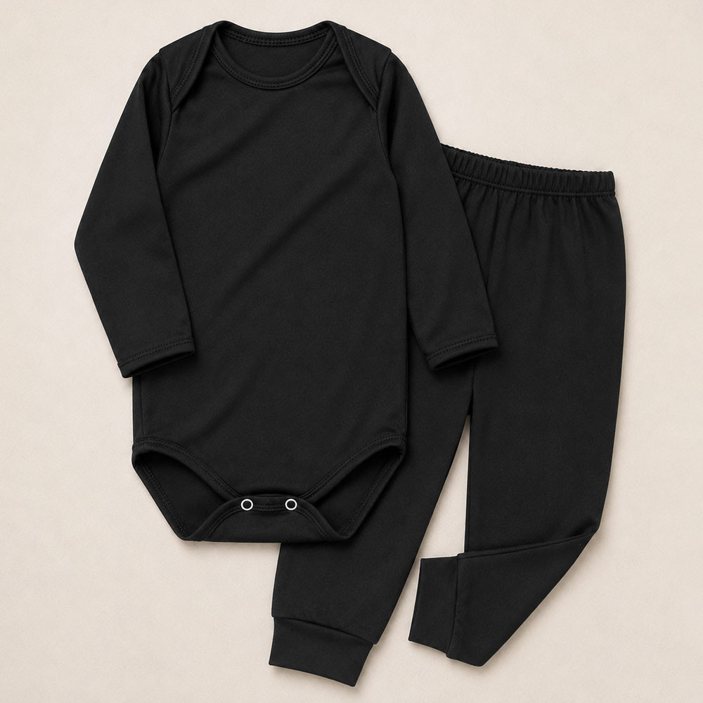 Conjunto Térmico Infantil Body Manga Longa e Calça Pé Aberto Quentinho Preto 12 a 24 Meses
