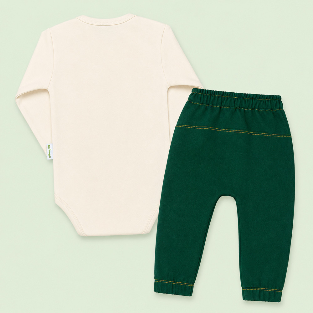 Conjunto Bebê Body Manga Longa Estampa Dino e Calça Jogger Ecolinho